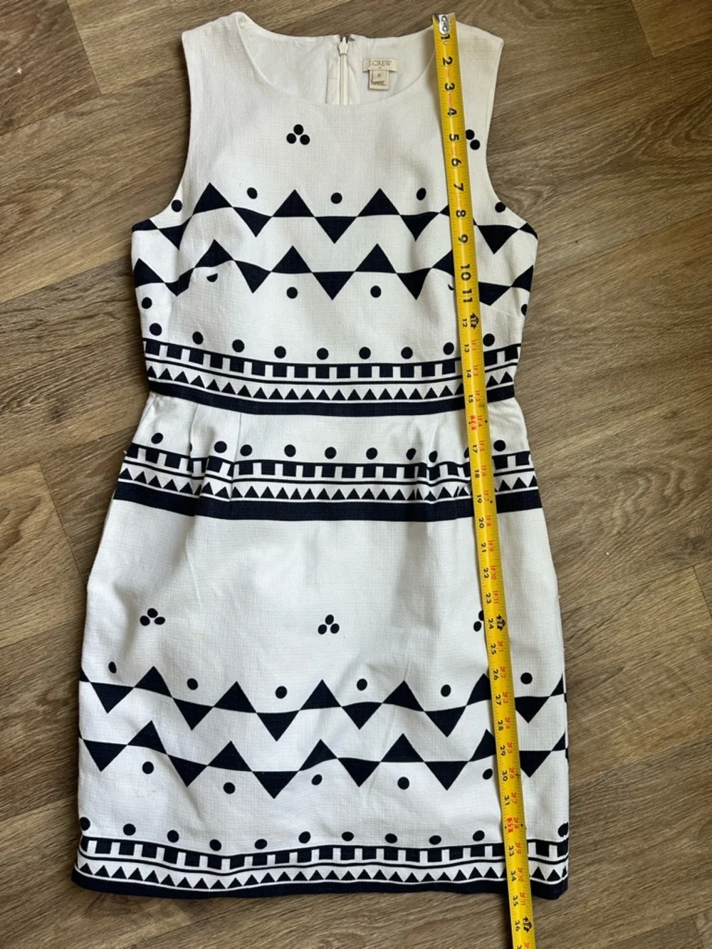 J.Crew Sleeveless Sheath Dress Size 6‎ Black White Geometric Print Career Chic
